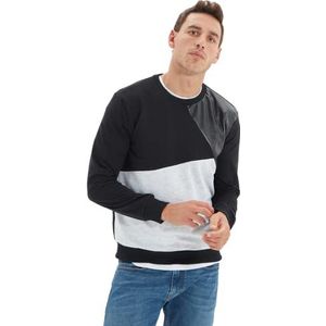 Trendyol Sweatshirt met ronde hals en kleurblokken, trainingspak, heren, zwart, L, zwart.