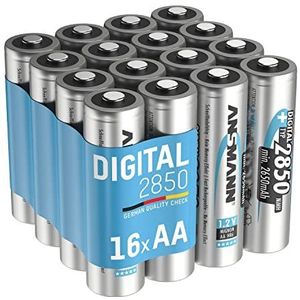 ANSMANN 16x NiMH oplaadbare batterijen AA Mignon 2850 mAh Digital in een 16 pack economy bundel/Snel oplaadbare, oplaadbare batterijen Cellen voor lang, betrouwbaar gebruik in zaklamp