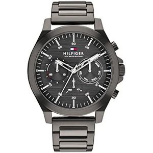 Tommy Hilfiger 1710519 Herenhorloge, analoog kwarts, multifunctioneel, kwarts, met grijze roestvrijstalen band, modern, Staal grijs, Modern