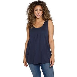 Ulla Popken Top, A-lijn, ronde hals, mouwen, Zier Falten T-shirt voor dames, Navy Blauw