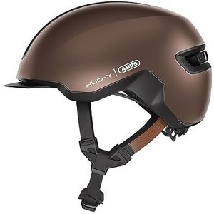 ABUS - Urban HUD-Y helm - magnetisch en oplaadbaar led-achterlicht & magneetsluiting - coole fietshelm voor elke dag - voor dames en heren - bruin, maat M