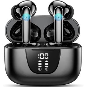 Vtkp Draadloze Bluetooth-hoofdtelefoon, Bluetooth 5.3, met hifi-stereo, E 2, ruisonderdrukking, hoofdtelefoon met lcd-display, 30 uur, speeltijd, IP7, waterdicht, sport, oortelefoon iOS Android