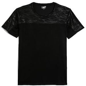 Koton T-shirt de sport à manches courtes et col rond imprimé camouflage pour homme, 999 (Black), L