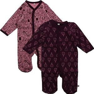 Pippi Pak van 2 pyjama opdruk, lange mouwen met voeten pyjama, paars (lila 600), 52 (maat fabrikant: 50) Unisex baby