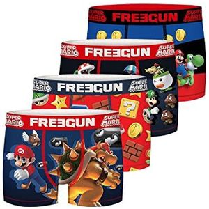 FREEGUN Calecon Super Mario boxershorts voor heren, microvezel, 4 stuks, Blauw