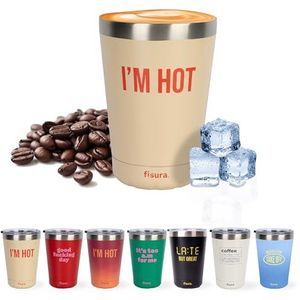 Fisura Originele thermoskan ""I'm hot"" koffiebeker om mee te nemen, beige. 310 ml koffiemok. Roestvrijstalen thermische mok. BPA-vrij. Autobeker.