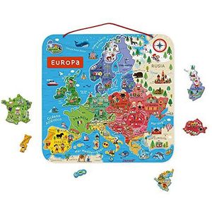 Janod - Puzzel Europakaart, magnetisch, van hout, 40 magnetische onderdelen, 45 x 45 cm, Spaanse versie, educatief spel vanaf 7 jaar, J05474