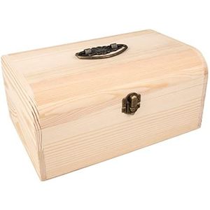 Rayher 64027505 Houten koffer met handvat en antiek beslag, 24,5 x 16,5 x 11,5 cm, FSC-gecertificeerd hout, naturel, houten kist met deksel, houten kist