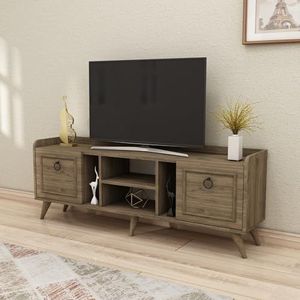Elegante tv-kast van walnoot, 150 cm breed, 55 cm hoog, 35 cm diep, spaanplaat van 100% melamine, dikte 18 mm, robuuste ijzeren poten, modern design