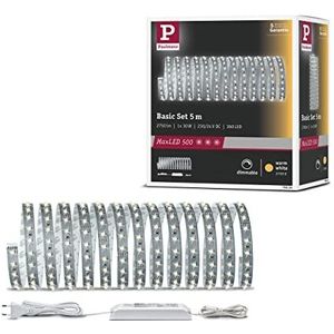 Paulmann 70604 MaxLED-functie 500 basisset 5 m warm wit 33 W 230/24 V 75 VA zilveren led led lichtketting 500 x 12,5 x 0,3 cm