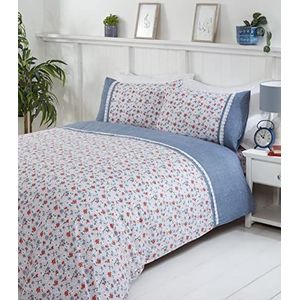 Rapport Home Penelope Beddengoedset met bloemenkant voor eenpersoonsbed, blauw