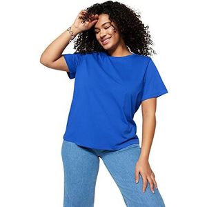 Trendyol T-shirt basique à col rond en tricot pour femme Grande taille, Sax., 5XL grande taille