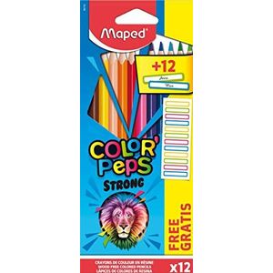 Maped - Ergonomische kleurpotloden, kleurpotloden COLOR'PEPS STRONG – 12 pennen + 12 naamstickers