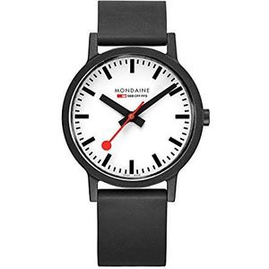 Mondaine Essence MS1.41110.RB Herenhorloge, 41 mm, Swiss Railways zwarte armband van hernieuwbaar materiaal, waterdicht en duurzaam, 30 m, zwart, zwart., strap