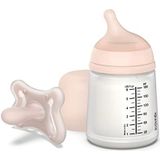 Suavinex, Starter Set Zero Zero Anti-Colic Fopspeen Zero 180 ml met speen voor borstvoeding + Zero Zero fopspeen voor geboorte, mini-maat (-2 tot 2 maanden) met symmetrische speen SX Pro