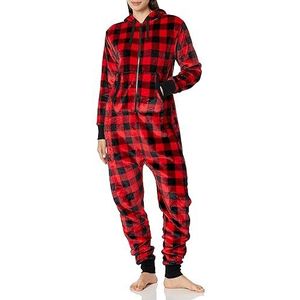 Hatley Fuzzy fleece plaid familie jumpsuits dames rompers, rood (jumpsuit voor volwassenen, plaid)