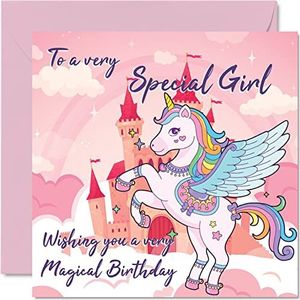 Mooie verjaardagskaart voor meisjes en haar – magische eenhoorn van Pegasus – verjaardagskaart voor dochter, kleinkind, kleine zus, nichtje, 145 mm x 145 mm 4, 5, 6, 7, 8, 9, 10 jaar