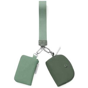 Mini sleutelhanger met ritssluiting rond de polsband voor dames - Dubbele tas - Draagbare portemonnee voor munten - Mini muntzakje, donkergroen + groen, Bb009