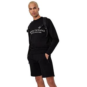 Armani Exchange Sweatshirt met ronde hals voor heren, uitgebreid logo aan de voorkant, zwart.