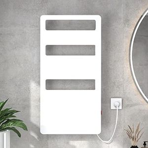 byecold Elektrische badkamerradiator, 90 x 46 cm, met tuimelschakelaar en wandmontage, badkamerradiator, handdoekdroger en handdoekhouder, wit