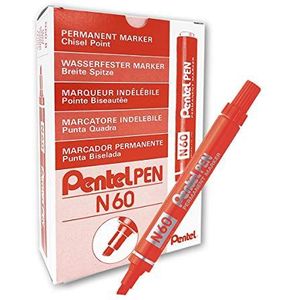 Pentel Pen Permanent marker N60, wigvormige punt, rode inkt, 12 stuks