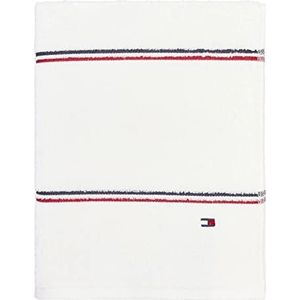 Tommy Hilfiger Dobby Moderne badhanddoek met dubbele strepen, 574 g/m², 76,2 x 142,2 cm, 100% katoen (wit)
