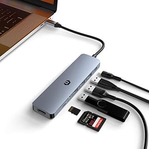HOPDAY USB C-hub, 6-in-1 USB C-adapter voor MacBook Air/Pro, 4K HDMI Dual Display Docking Station