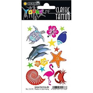 HERMA 15178 tijdelijke sticker Ocean (13 transferstickers), zelfklevend, wasbaar, motief tatoeages, kinderen, om op te plakken, meisjes, jongens, meerkleurig