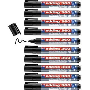 edding 360 whiteboard-markers, zwart, 10 stiften, ronde punt 1,5-3 mm, uitwisbare viltstift, voor whiteboards, magnetisch, memo en conferentieezel, schetsnotities, navulbaar