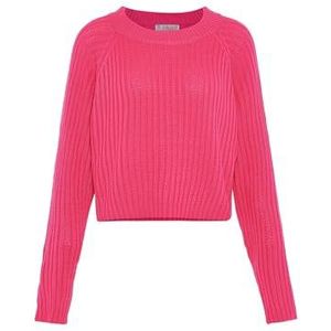 Libbi Women's Femme Pull en Tricot Côtelé Col Rond Polyester Rose Taille M/L Pull Sweater, M, Rose, M