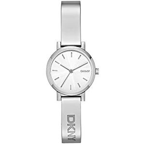 DKNY Soho Horloge met drie wijzers van roestvrij staal, 24 mm behuizing, zilver., Riemen