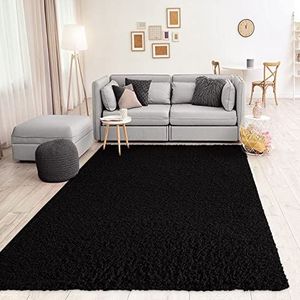VIMODA Prime Poils Long Shaggy tapijt hoogpolig velours, moderne tapijten, voor woonkamer, slaapkamer, eenkleurig, nougat, lichtbruin, zwart, 100 x 200 cm