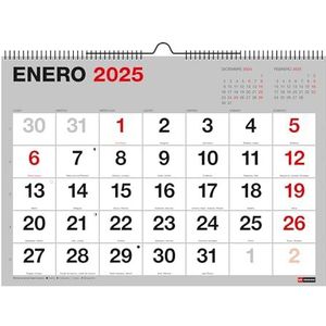 Miquelrius - Basic wandkalender 2025 met grote cijfers, A3 kalender 420 x 296 mm, met ruimte om op te schrijven, dubbele spiraalbinding, kalender 2025, Spaans