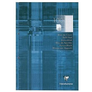 Clairefontaine 5812C - een cursusblok gelijmd lange zijde 200 bladzijden 21 x 29,7 cm, 90 g, geperforeerd 2 gaatjes en kleine vierkantjes, gelamineerde kaft, grijsblauw.