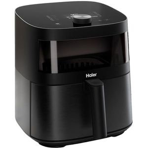 Haier HAF5TWA Heteluchtfriteuse met glazen venster, Airfryer met 9 programma's en 7 liter capaciteit, 1700 W met led-display, vetvrije heteluchtfriteuse, vaatwasmachinebestendig, serie 5