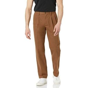 Amazon Essentials Pantalon chino plissé infroissable pour homme (disponible en grandes tailles larges), marron kaki foncé, 101,6 x 86,4 cm (l x L)