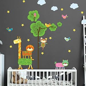 Muursticker kinderen - decoratie babykamer - muursticker kinderkamer - muursticker bos saltimbanken - H 60xL 90cm