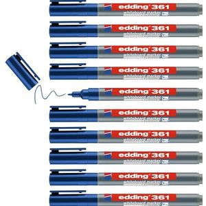 edding Whiteboard-marker 361 - blauw - 10 pennen - ronde punt 1 mm - afwasbaar vilt - voor whiteboards, magneten, memo en conferentiesezel - schetsknotten - navulbaar