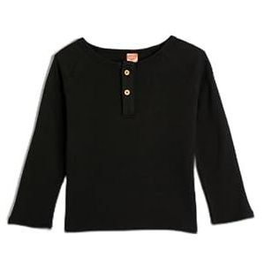 Koton T-shirt met lange mouwen en ronde hals van gestructureerd katoen voor jongens, leeuw en knoop, Antraciet (931), 4-5 jaar