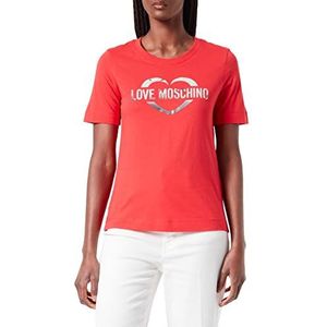 Love Moschino Dames T-shirt met hartprint van zilverfolie, Rood