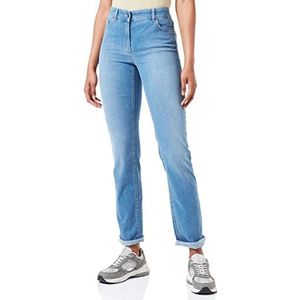 Gerry Weber Dames 5 pocket jeans Straight Fit korte taille 5 pocket eenkleurig destroyed effect korte taille, Denimblauw met gebruik.