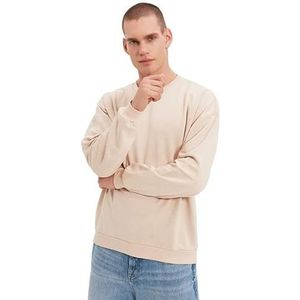 Trendyol Man Basics Oversize Basic Sweat-shirt en tricot à col rond, stone, L