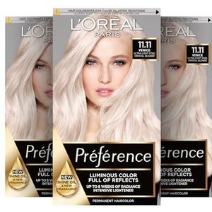 L'Oréal Paris Préférence 3 stuks permanente haarverf met kleuring en kleurverzorgingsbalsem, 11.11 ultrahelder koud kristal