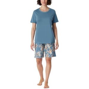 Schiesser Korte pyjamaset van katoen en modal, nachtkleding, pyjamaset voor dames, Blauw Grijs _181235