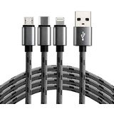 everActive Micro USB-C kabel 3 in 1 Lightning kabel nylon snel opladen tot 2,4A 120cm model CBB-1.2MCI