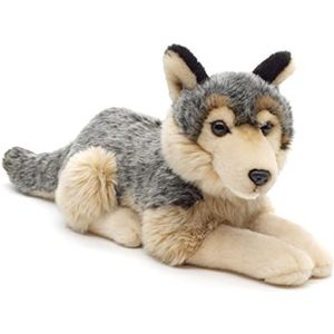 Uni-Toys - Grijze wolf, liggend - 30 cm (lengte) - pluche wolf, lupus - pluche, knuffeldier