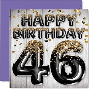 Verjaardagskaart voor de 46e verjaardag voor mannen - ballonnen met pailletten in zwart en goud - verjaardagskaart voor mannen voor 46e verjaardag, papa, neef, vriend, broer, oom, 145 mm x 145 mm - wenskaarten voor de 46e verjaardag