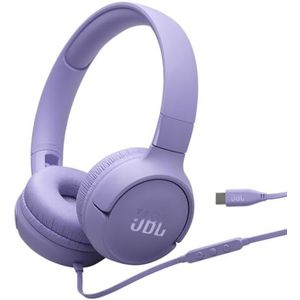 JBL Tune 520 C, comfortabele bekabelde on-ear hoofdtelefoon met microfoon, JBL Pure Bass-geluid, EQ-voorinstellingen, USB-C-connectiviteit, opvouwbaar ontwerp en knoopvrije kabel, paars