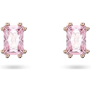 Swarovski Stilla oorstekers, elegant roze kristal, geslepen stokje op een roségoud verguld montuur, Kristal, Zirkonia