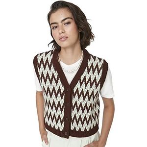 Trendyol V-hals, regelmatig gebreid vest met ruitpatroon voor dames (1 stuk), Bruin